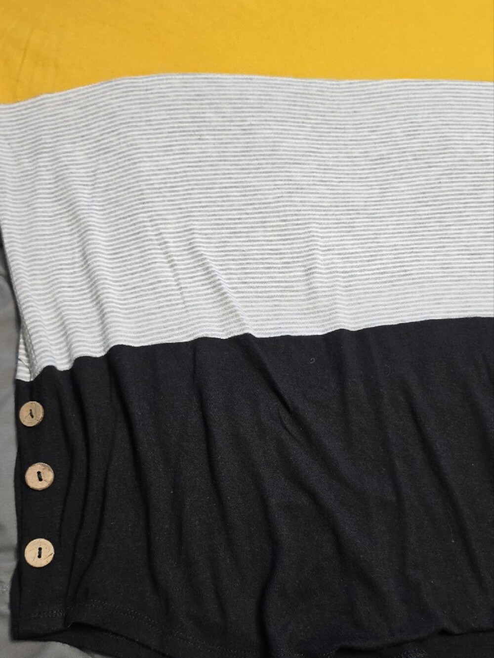 Colorblock Button-Accent Long Sleeve Top - Yellow, White & Black - Picture 5 of 6